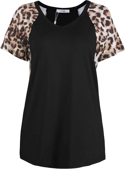 Woman Casual Tops Long Sleeve Leopard Print Patchwork plus Size T-Shirt Blouses
