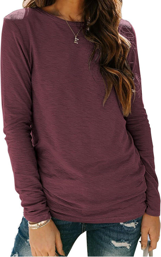 Womens T Shirts Long Sleeve Crew Neck Shirts Basic Tee Tops Blouse