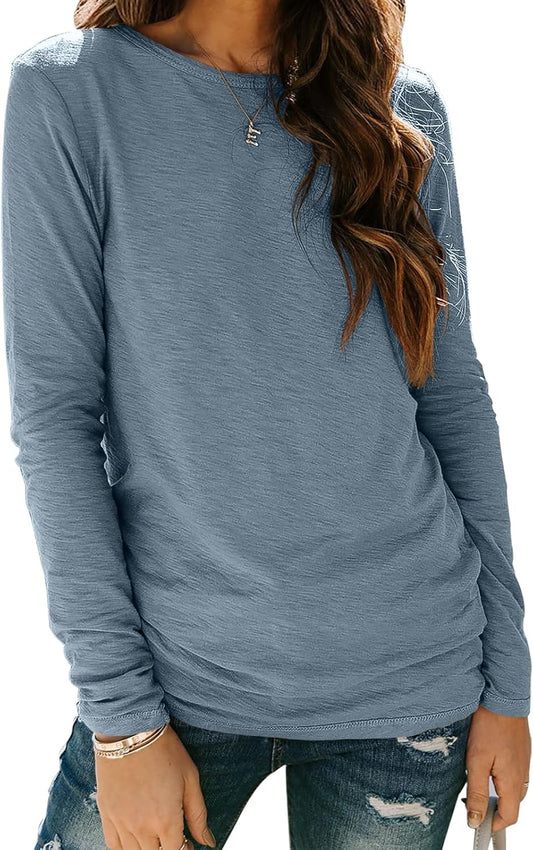 Womens T Shirts Long Sleeve Crew Neck Shirts Basic Tee Tops Blouse