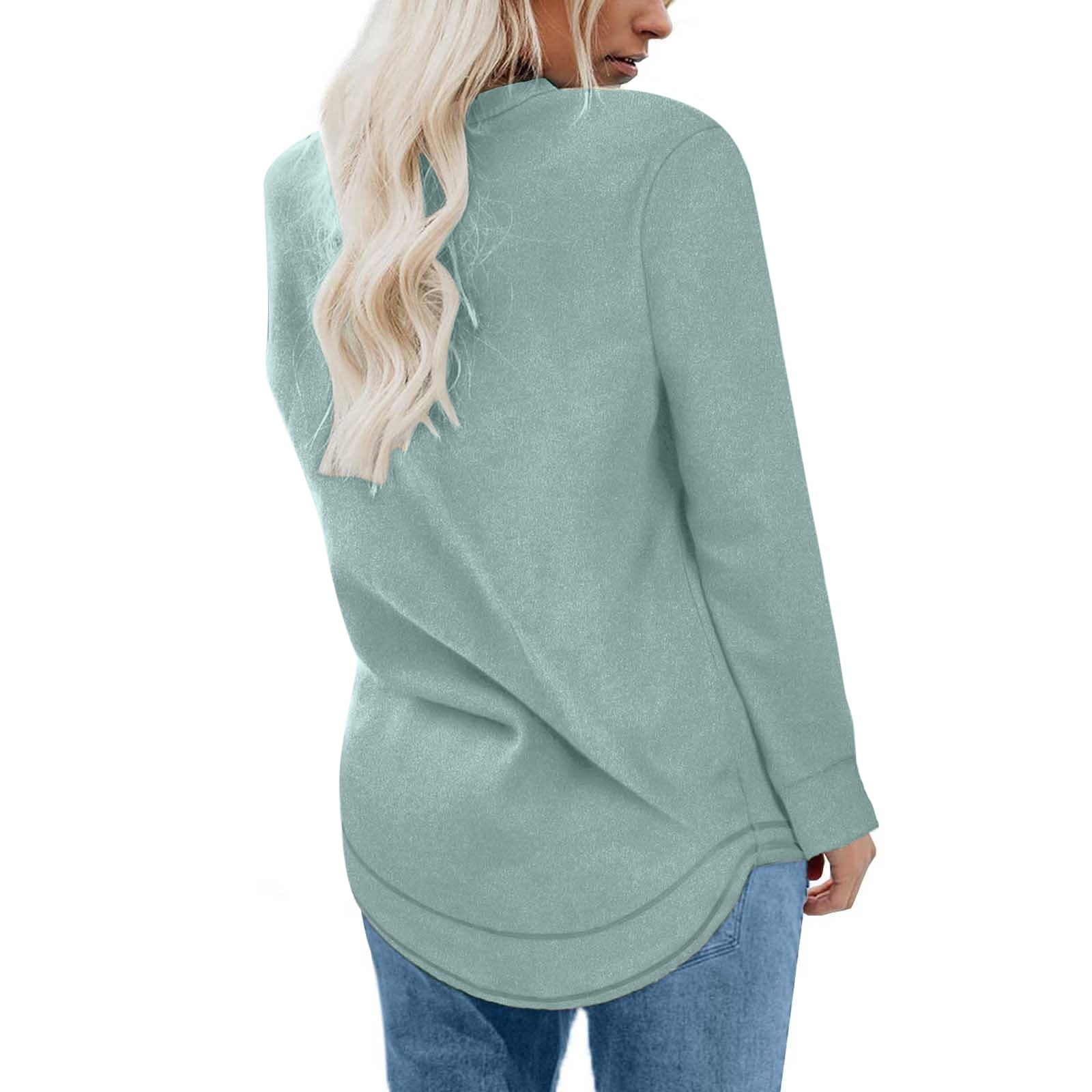Womens T Shirts Solid Long Sleeves Crew Neck Fashion New Arrivals Green 6