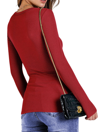 Fitted Long Sleeve Shirts for Women Stretch Casual Basic Tops Crewneck Ribbed Tees Shirts