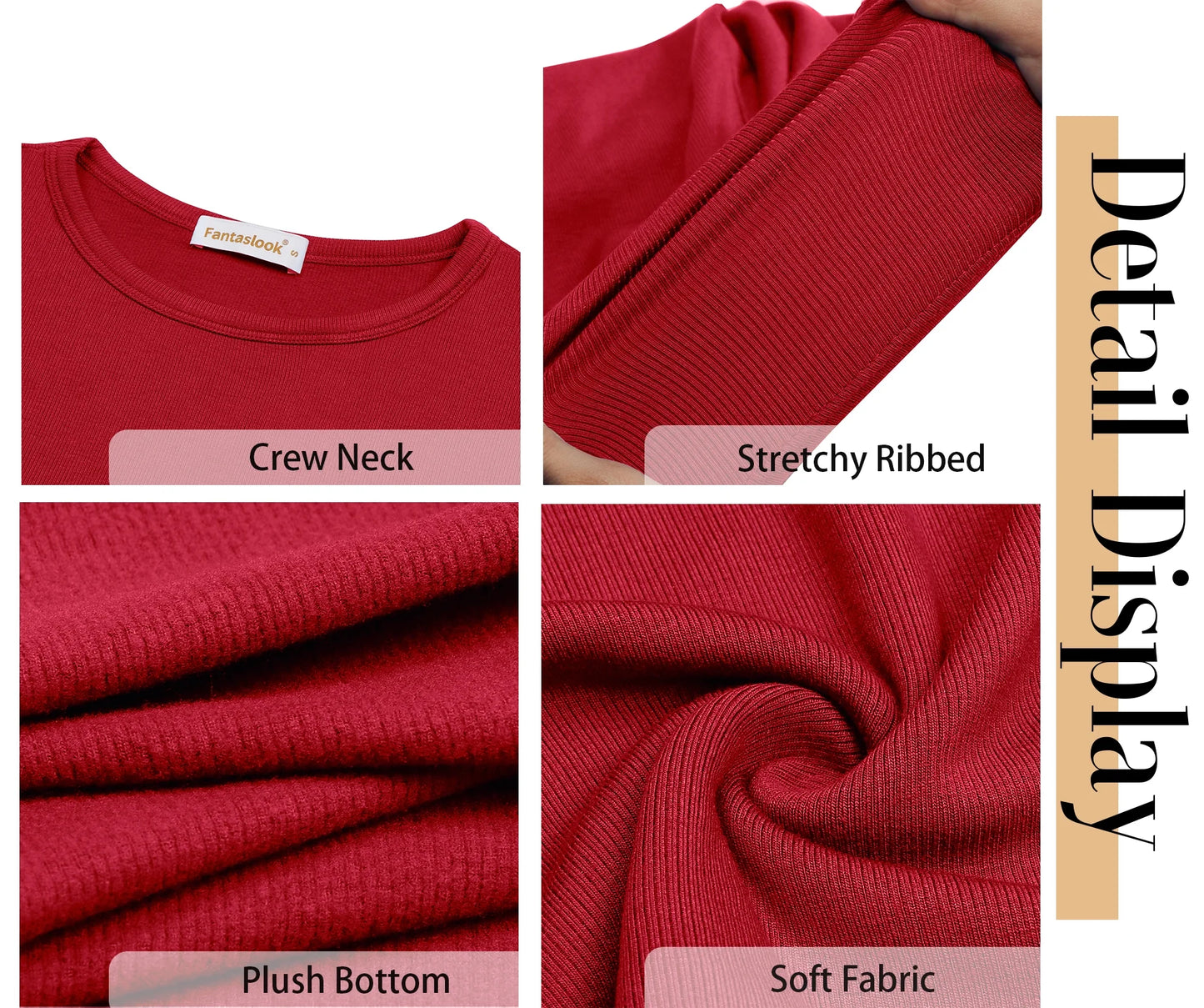 Fitted Long Sleeve Shirts for Women Stretch Casual Basic Tops Crewneck Ribbed Tees Shirts