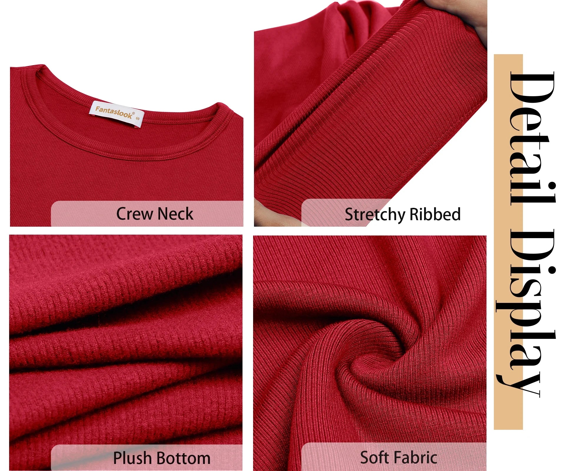 Fitted Long Sleeve Shirts for Women Stretch Casual Basic Tops Crewneck Ribbed Tees Shirts