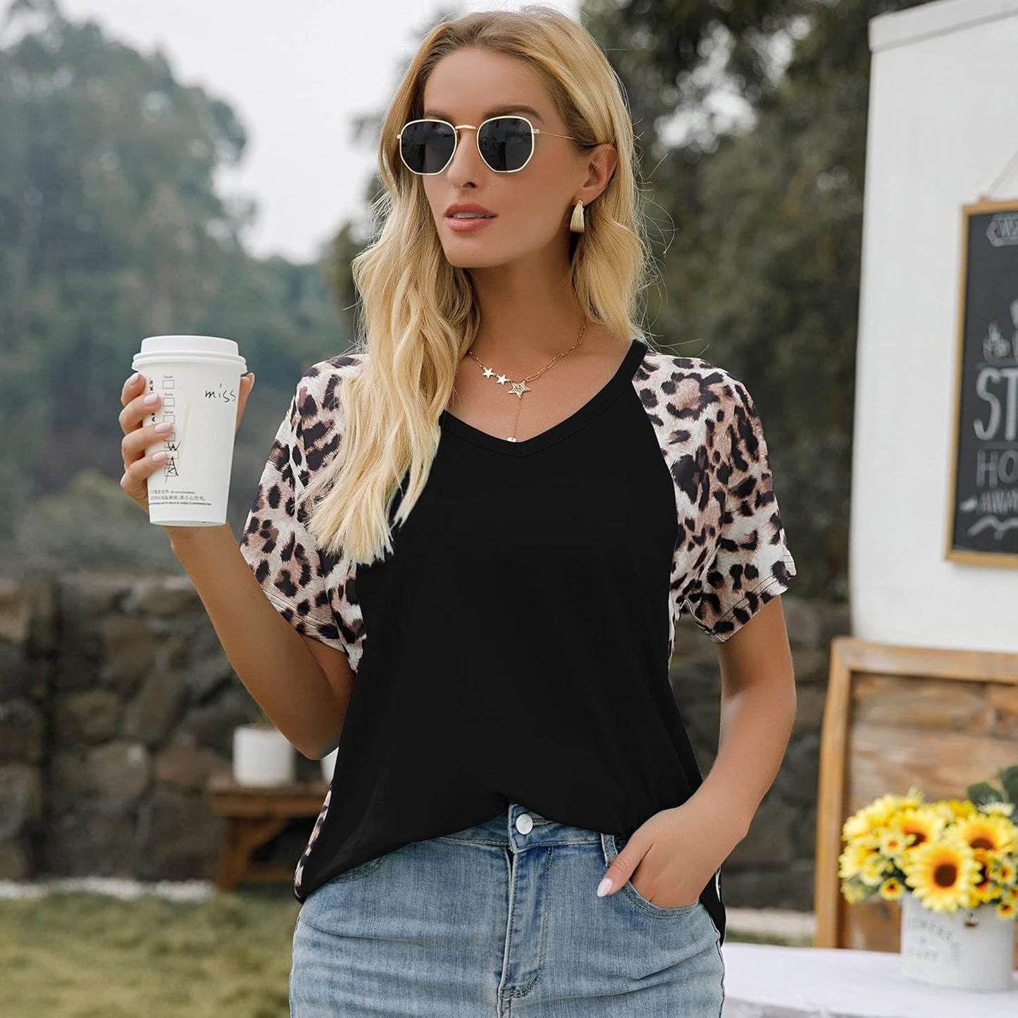 Woman Casual Tops Long Sleeve Leopard Print Patchwork plus Size T-Shirt Blouses