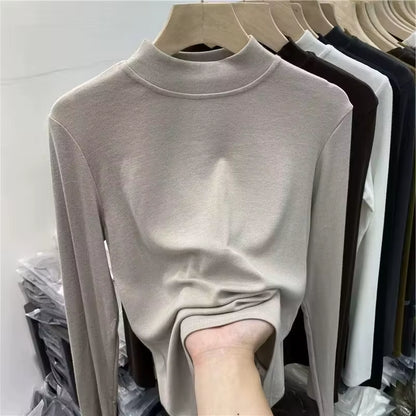 Turtleneck Velvet Tops Women Long Sleeve T Shirts Solid Color 2020 Spring Autumn Velour T-Shirts Women Basic Shirt