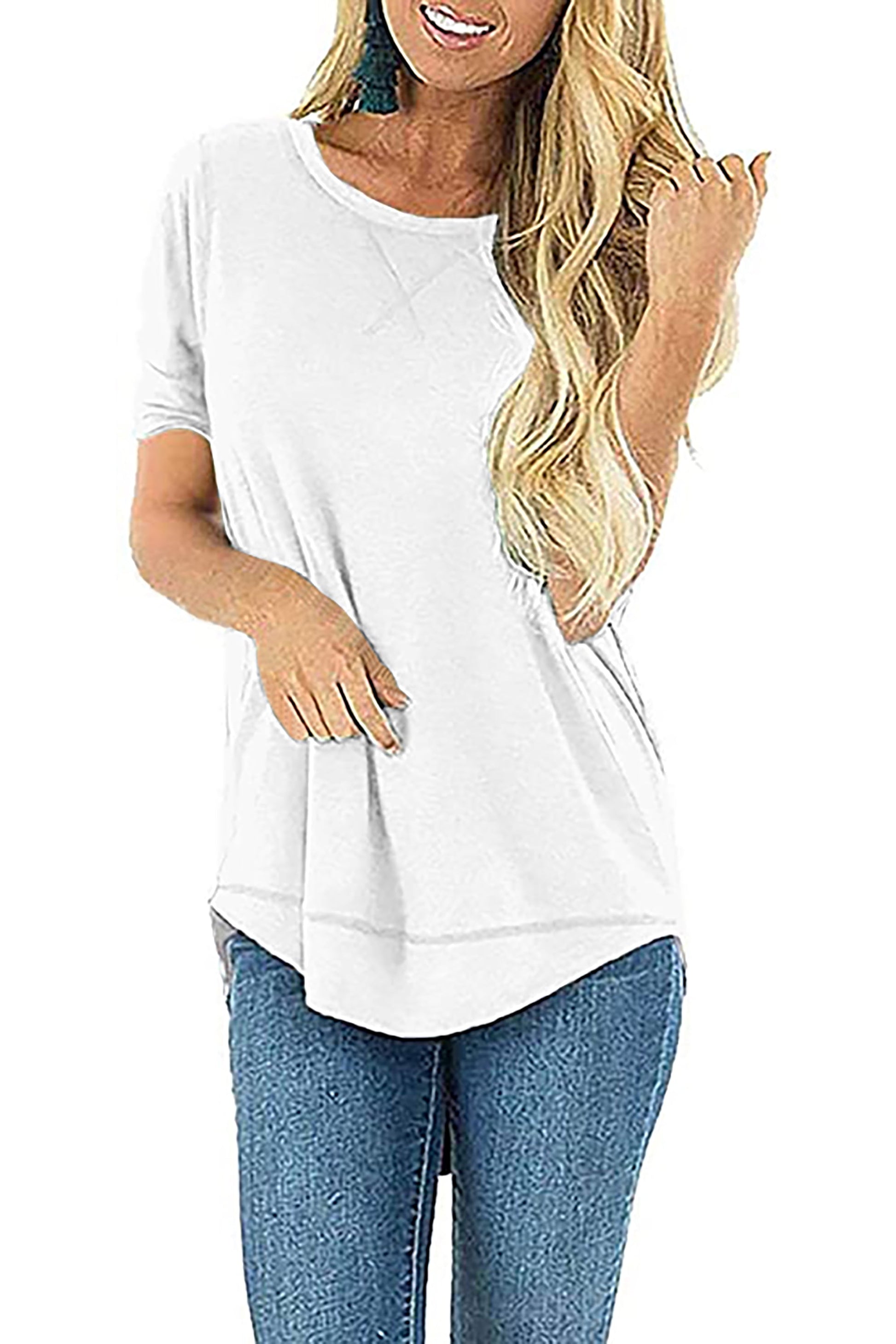 Summer Short Sleeve T-Shirts for Women Fashion Trendy Loose Cute Tunic Casual Crew Neck Tops White Blouse Size XL
