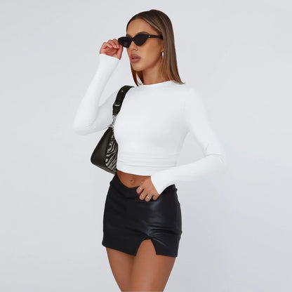 White Long Sleeve Shirts for Women Basic Crop Tops Fall Fashion Dressy Casual Slim Y2K Trendy Blouses