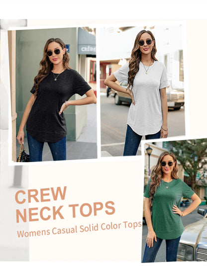 Summer Short Sleeve T-Shirts for Women Fashion Trendy Loose Cute Tunic Casual Crew Neck Tops White Blouse Size XL