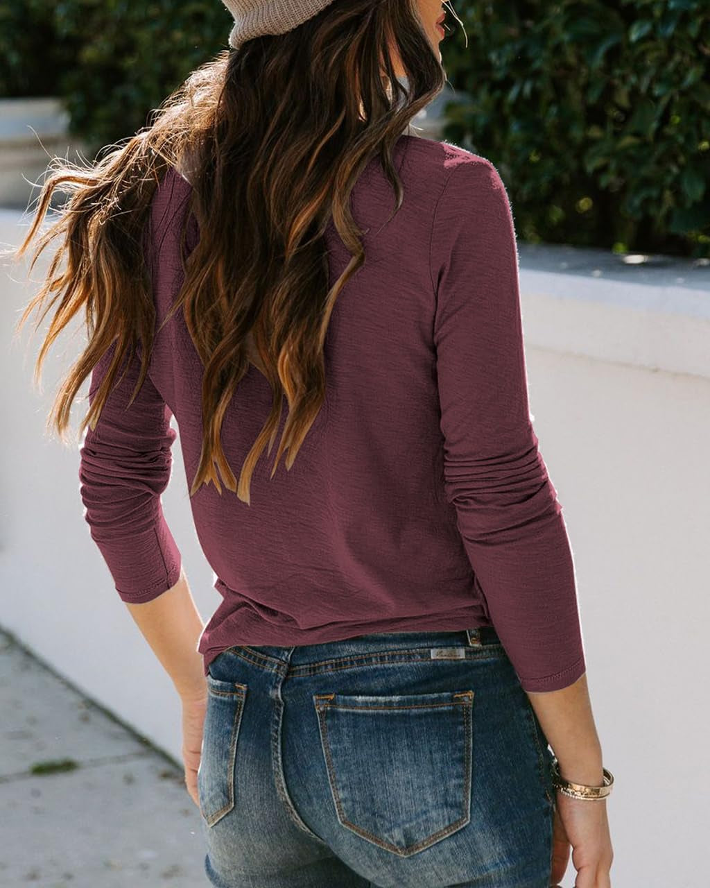 Womens T Shirts Long Sleeve Crew Neck Shirts Basic Tee Tops Blouse