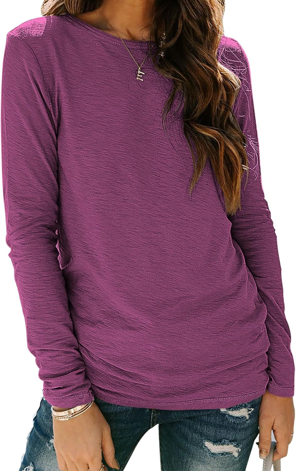 Womens T Shirts Long Sleeve Crew Neck Shirts Basic Tee Tops Blouse