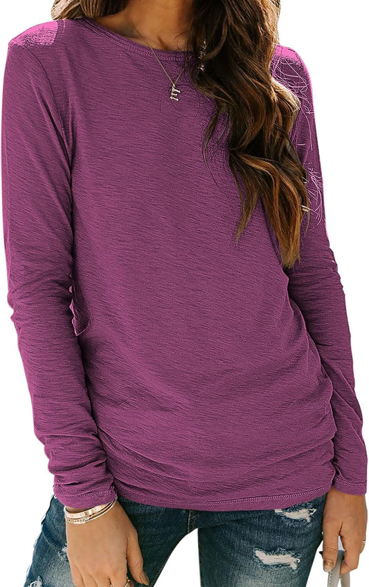 Womens T Shirts Long Sleeve Crew Neck Shirts Basic Tee Tops Blouse