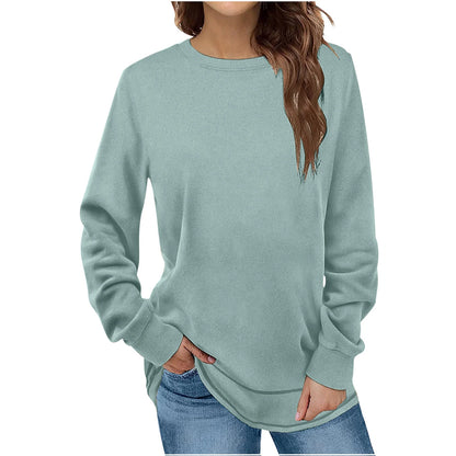 Womens T Shirts Solid Long Sleeves Crew Neck Fashion New Arrivals Green 6
