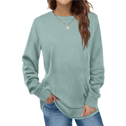Womens T Shirts Solid Long Sleeves Crew Neck Fashion New Arrivals Green 6