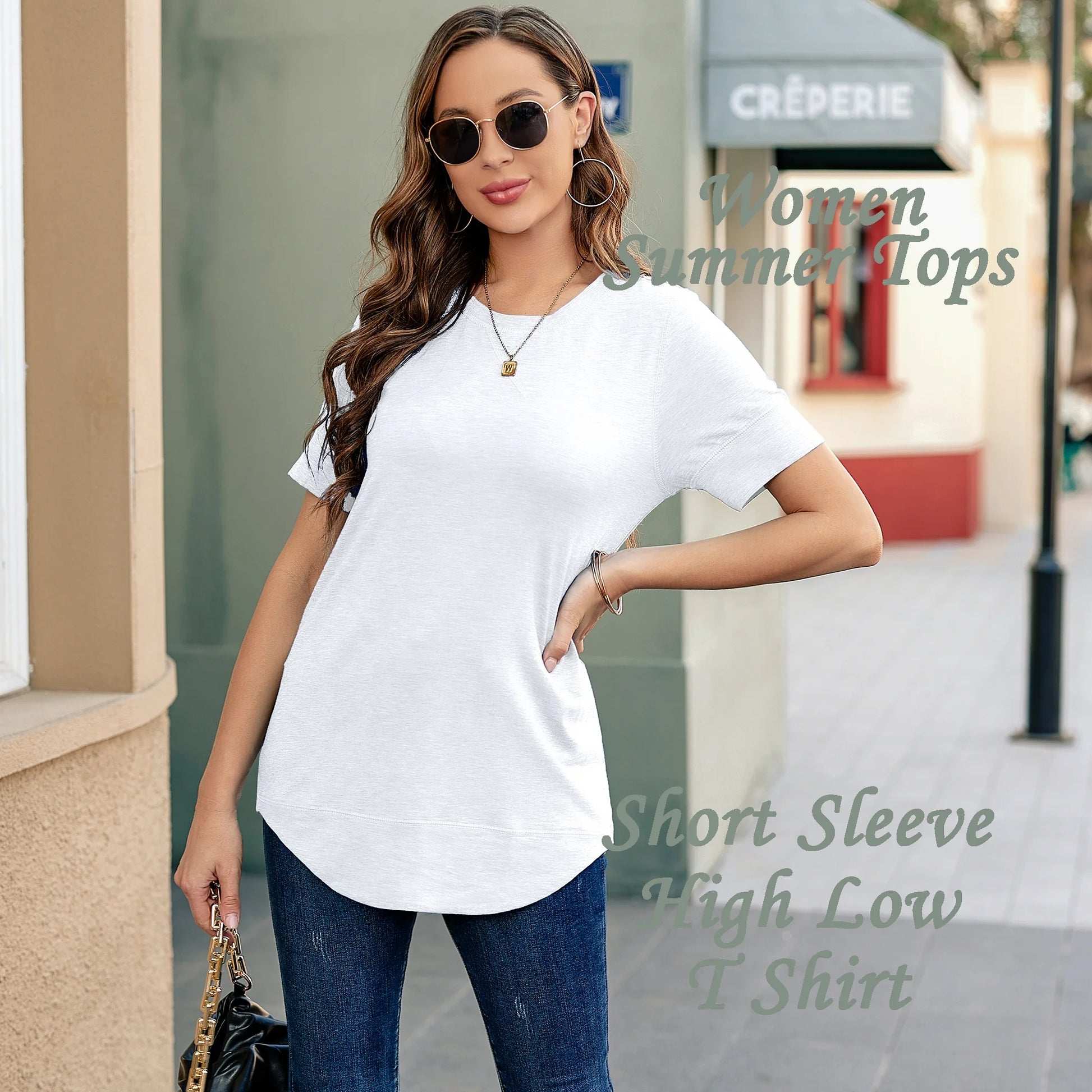 Summer Short Sleeve T-Shirts for Women Fashion Trendy Loose Cute Tunic Casual Crew Neck Tops White Blouse Size XL