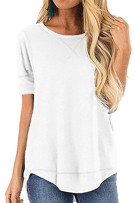 Summer Short Sleeve T-Shirts for Women Fashion Trendy Loose Cute Tunic Casual Crew Neck Tops White Blouse Size XL