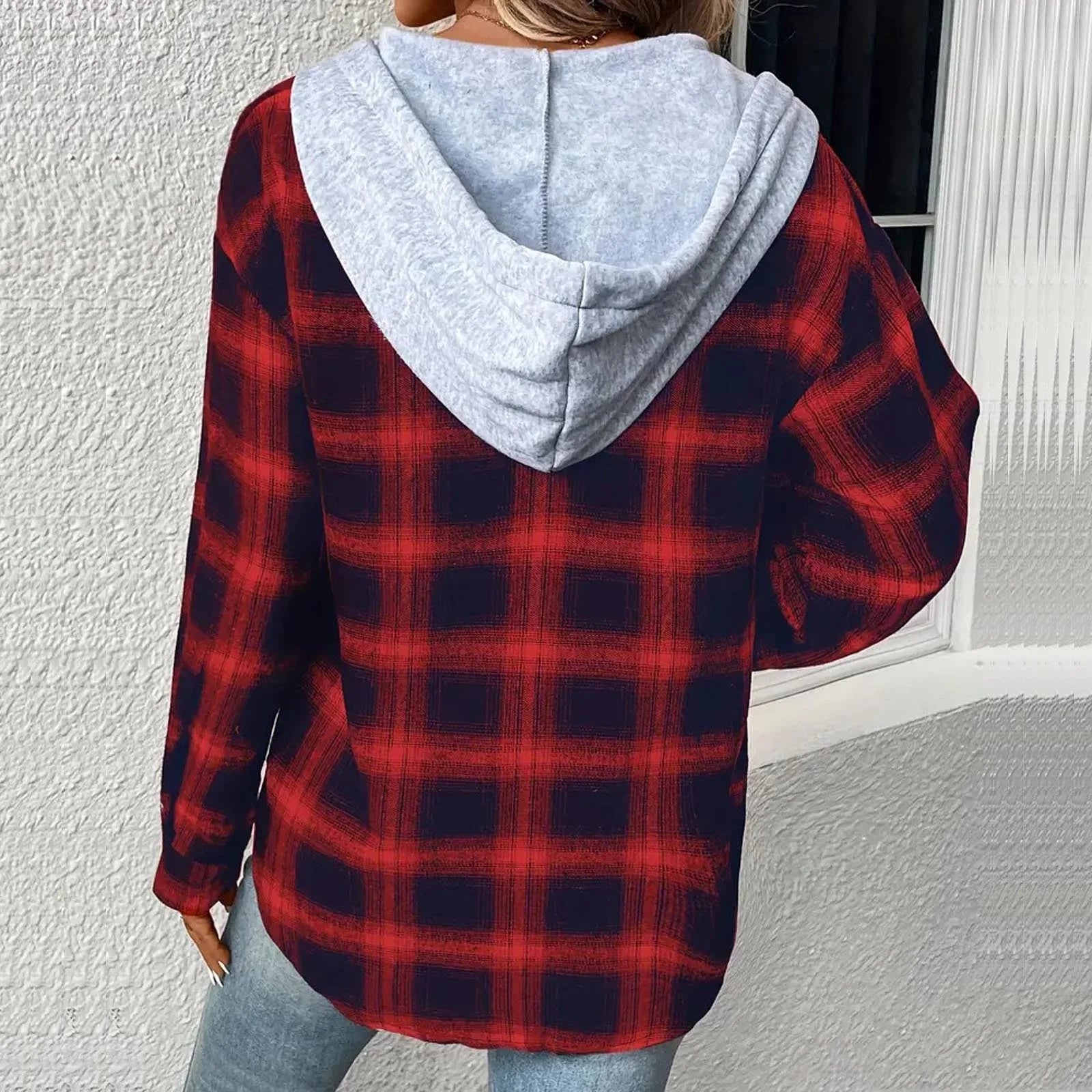 Flannel Plaid Jackets for Women Hoodie Button up Shirt Shackets Long Sleeve Fashion Hooded Autumn Outerwear