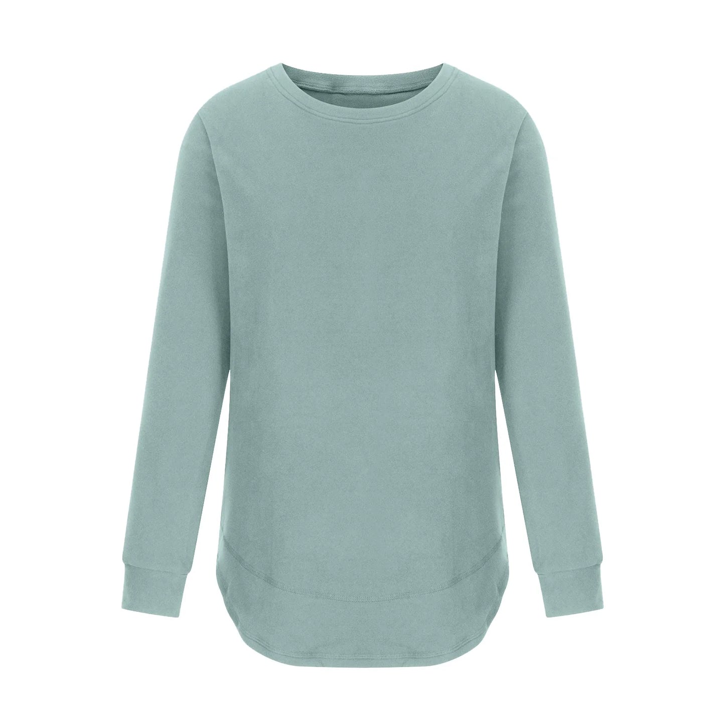 Womens T Shirts Solid Long Sleeves Crew Neck Fashion New Arrivals Green 6