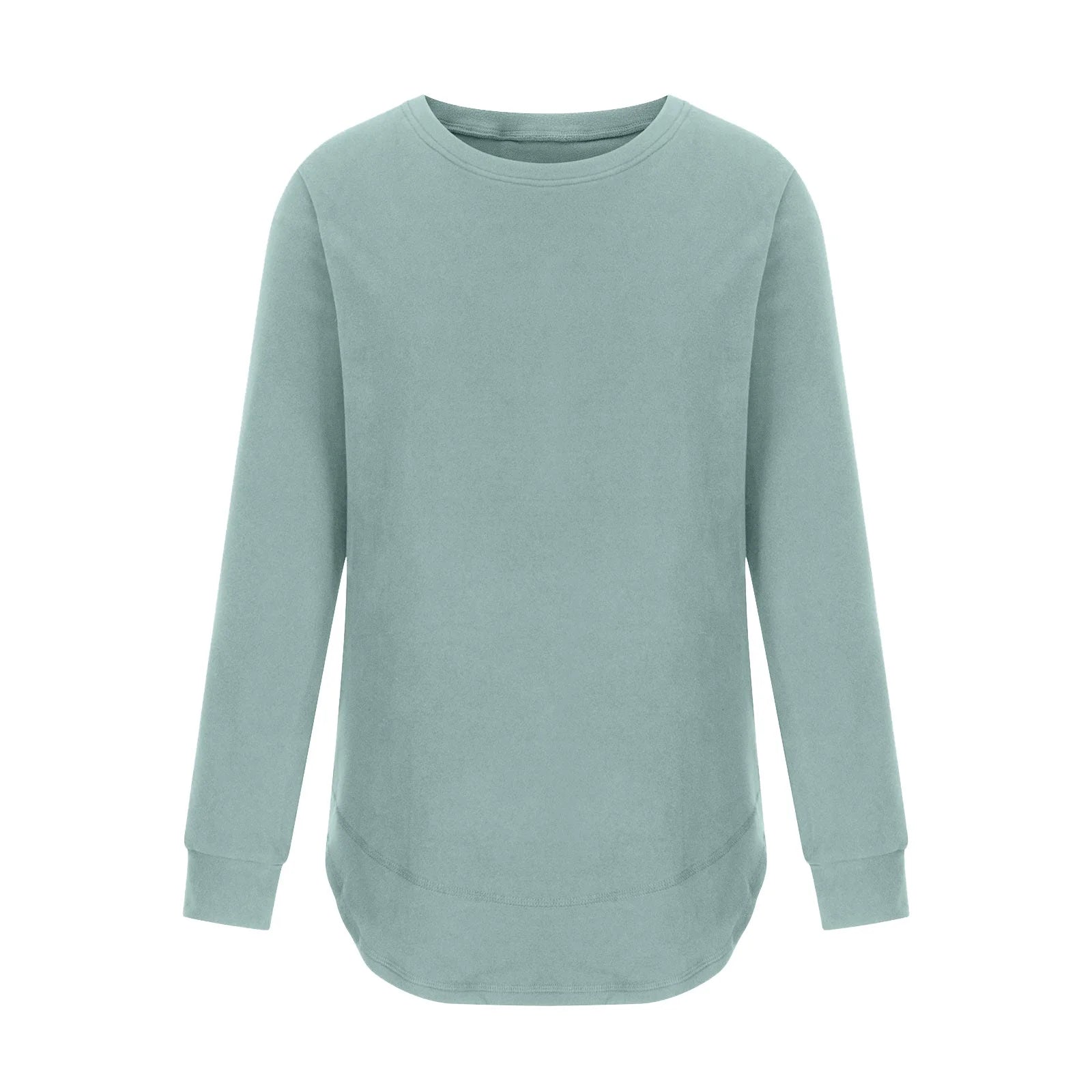 Womens T Shirts Solid Long Sleeves Crew Neck Fashion New Arrivals Green 6