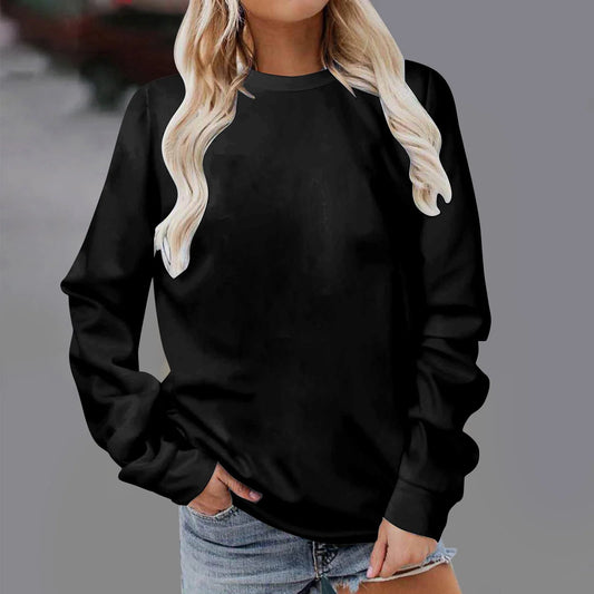 Women'S T-Shirts Lady Blouses Loose Solid Long Sleeves Crew Neck Woman plus Size Tank Top Black 8