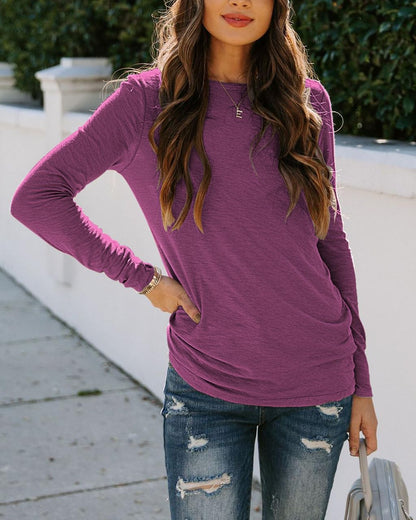 Womens T Shirts Long Sleeve Crew Neck Shirts Basic Tee Tops Blouse