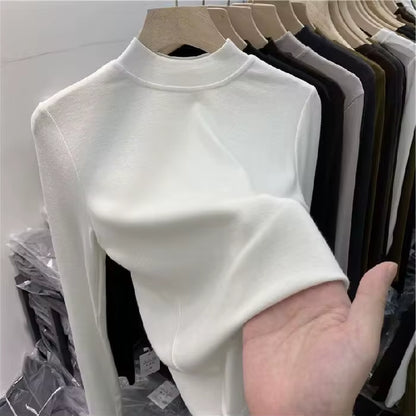 Turtleneck Velvet Tops Women Long Sleeve T Shirts Solid Color 2020 Spring Autumn Velour T-Shirts Women Basic Shirt