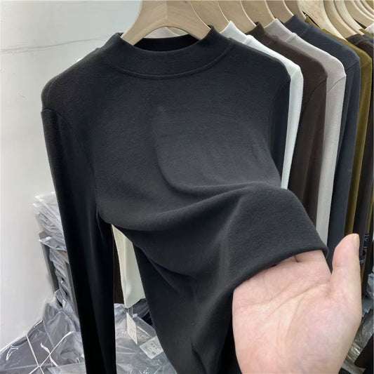 Turtleneck Velvet Tops Women Long Sleeve T Shirts Solid Color 2020 Spring Autumn Velour T-Shirts Women Basic Shirt